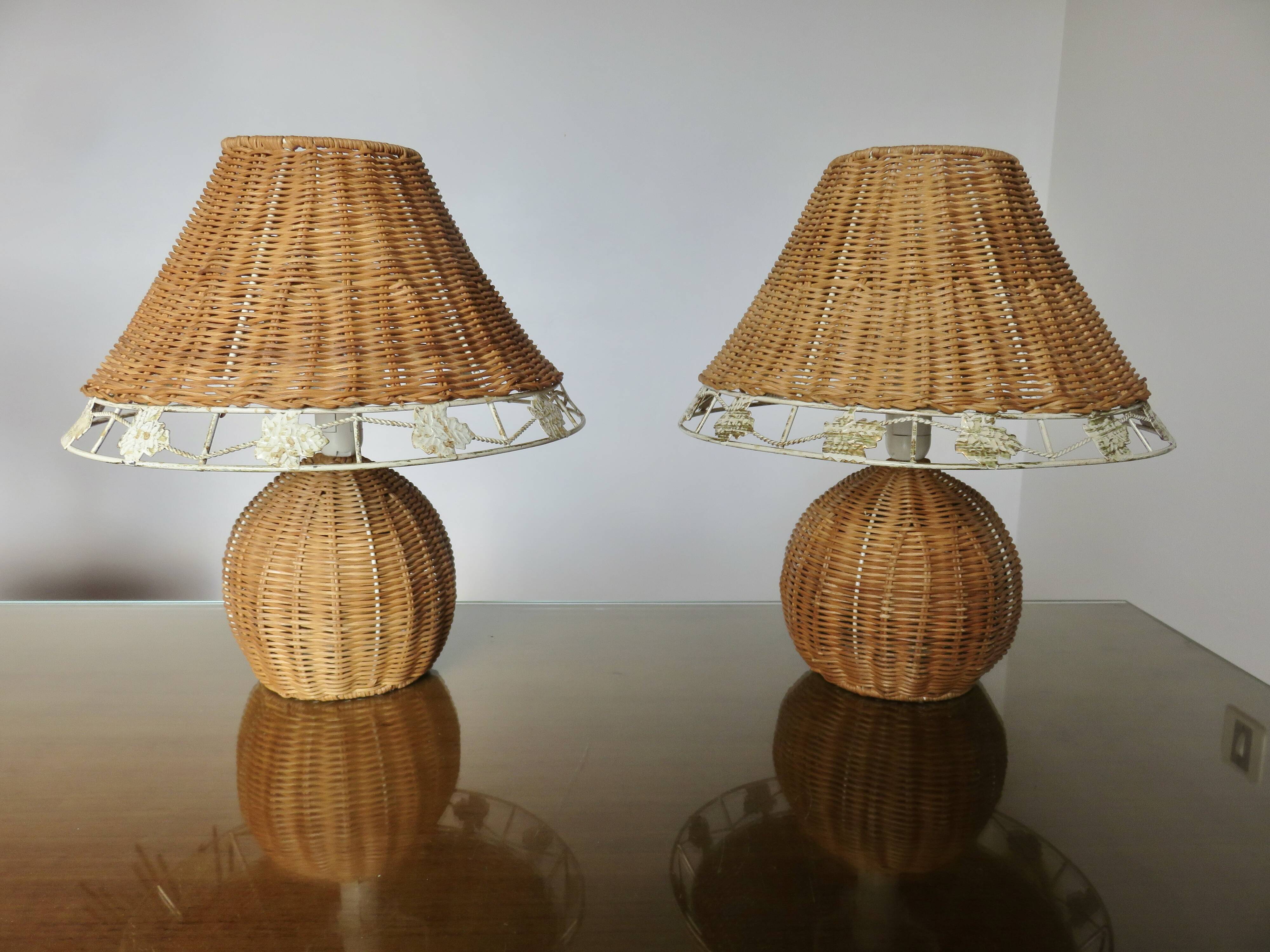 Pair of rattan lamps, 1980s