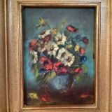 Still life of a bouquet of flowers, oil on cardboard.