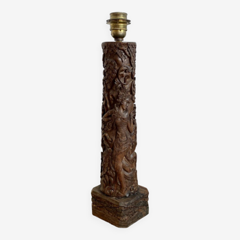 Carved exotic wood lamp base