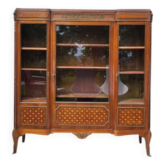 Vitrine bibliothèque marqueterie Louis XVI