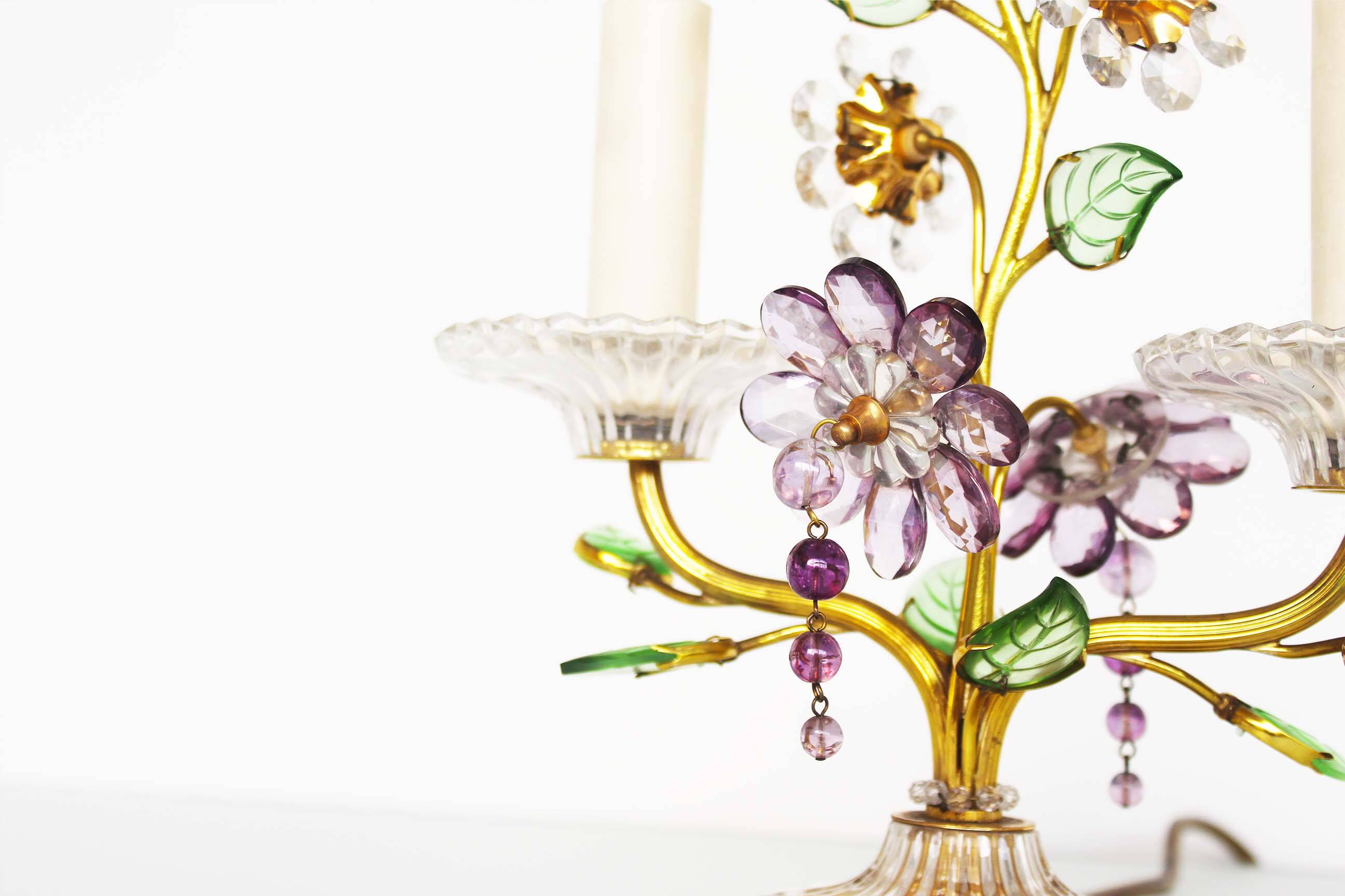 Incredible large gilt and crystal Floral table lamp by Palwa