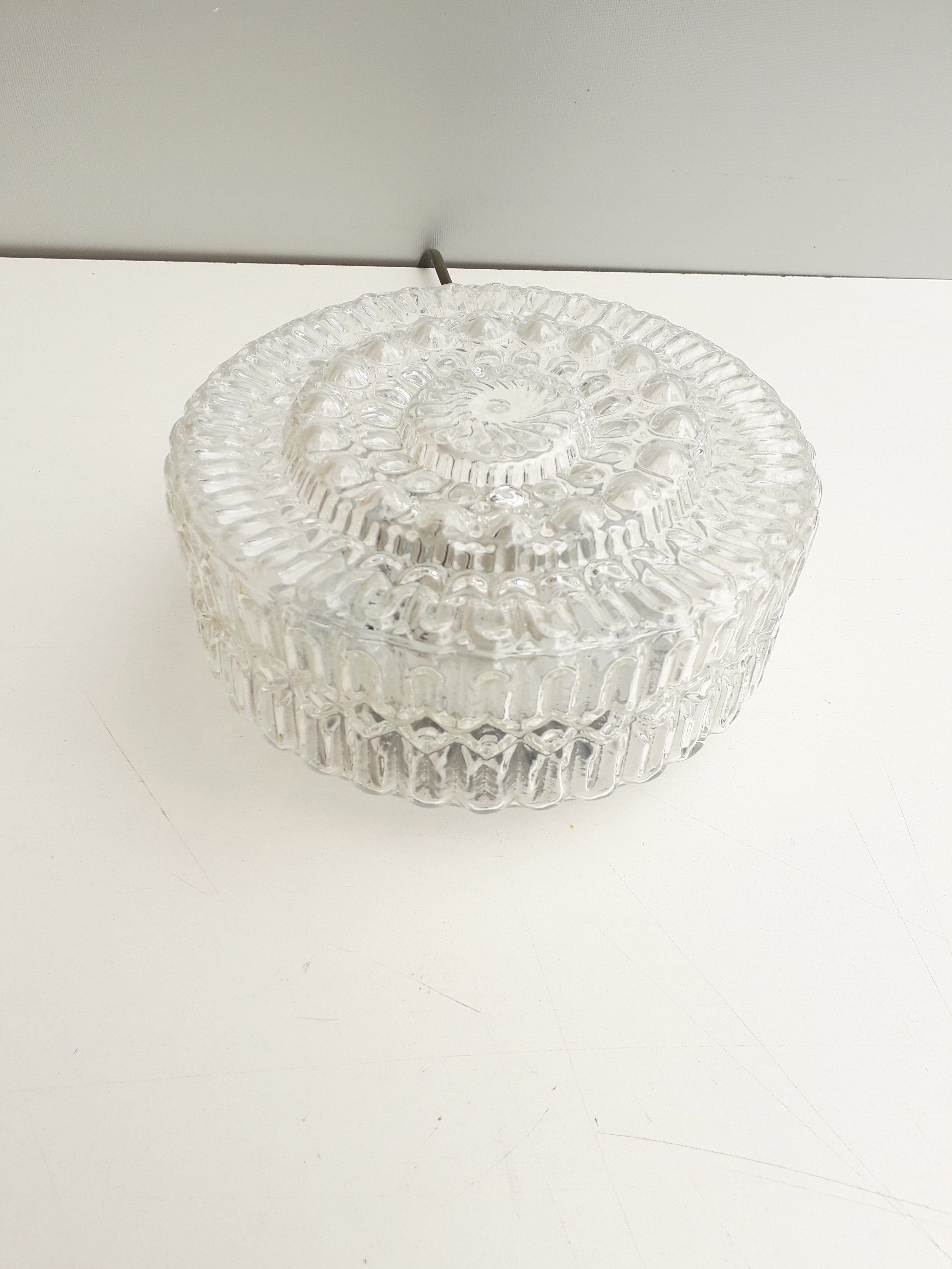Vintage ceiling lamp / wall lamp - Molded glass - Round shape - 1970