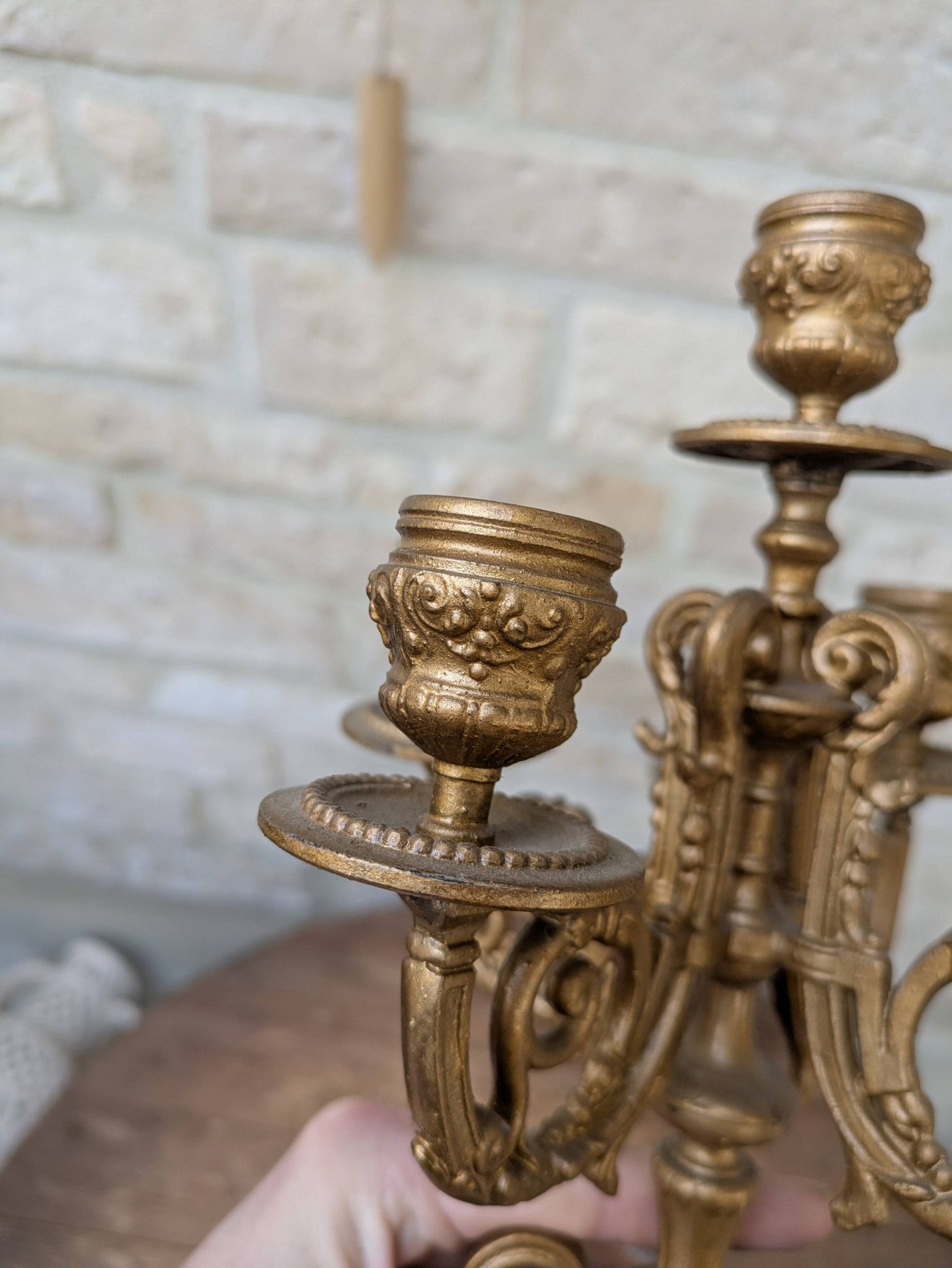 Pair of metal candelabra candle holders with 5 branches, 41cm