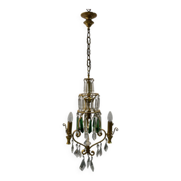 Lustre en cristal et laiton des années 1960