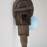 Art deco wall lamp in brass and soft blue opaline globe