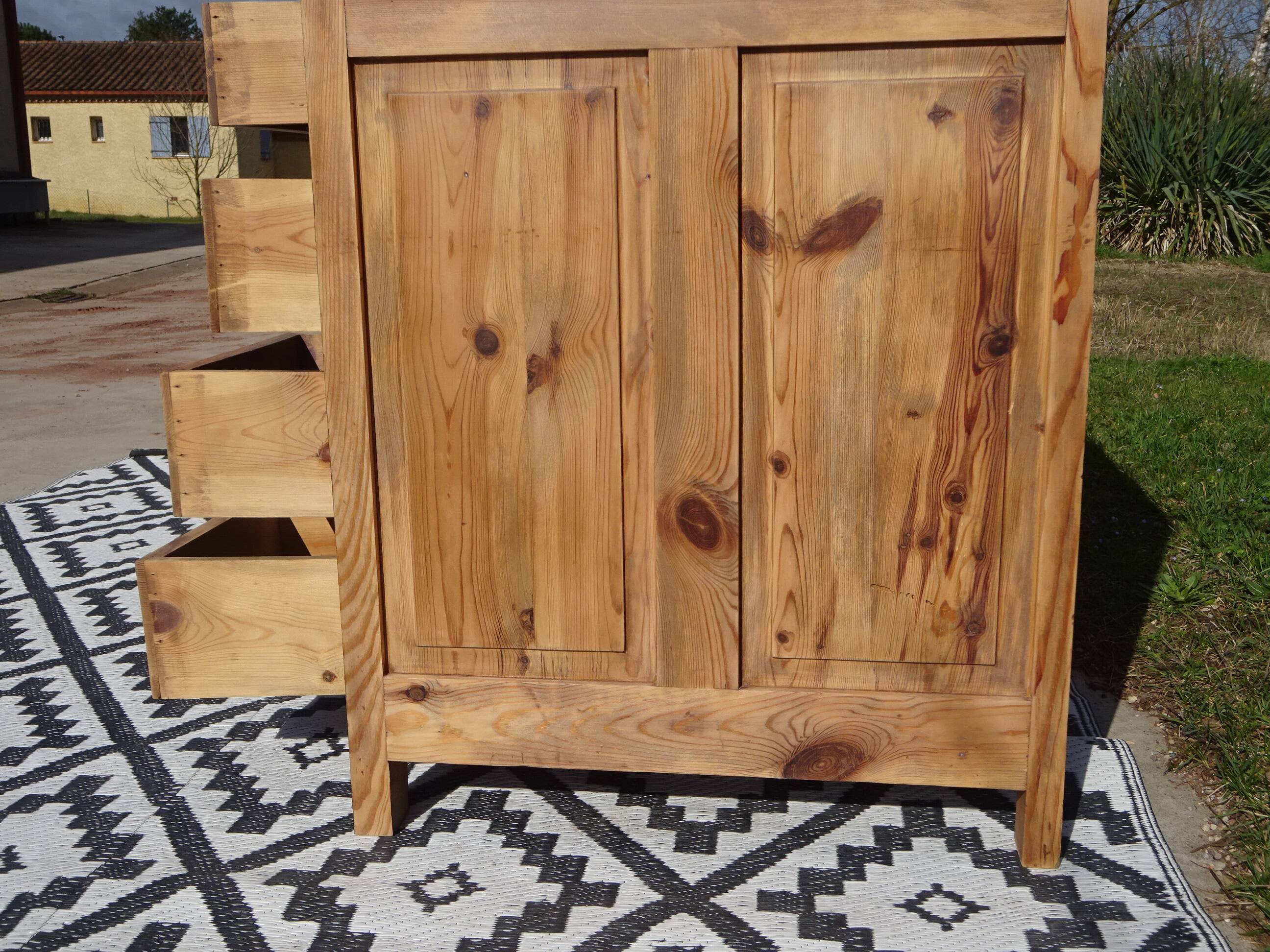 Restored antique pine desk, 9 drawers