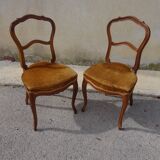 2 old chairs in walnut and velvet