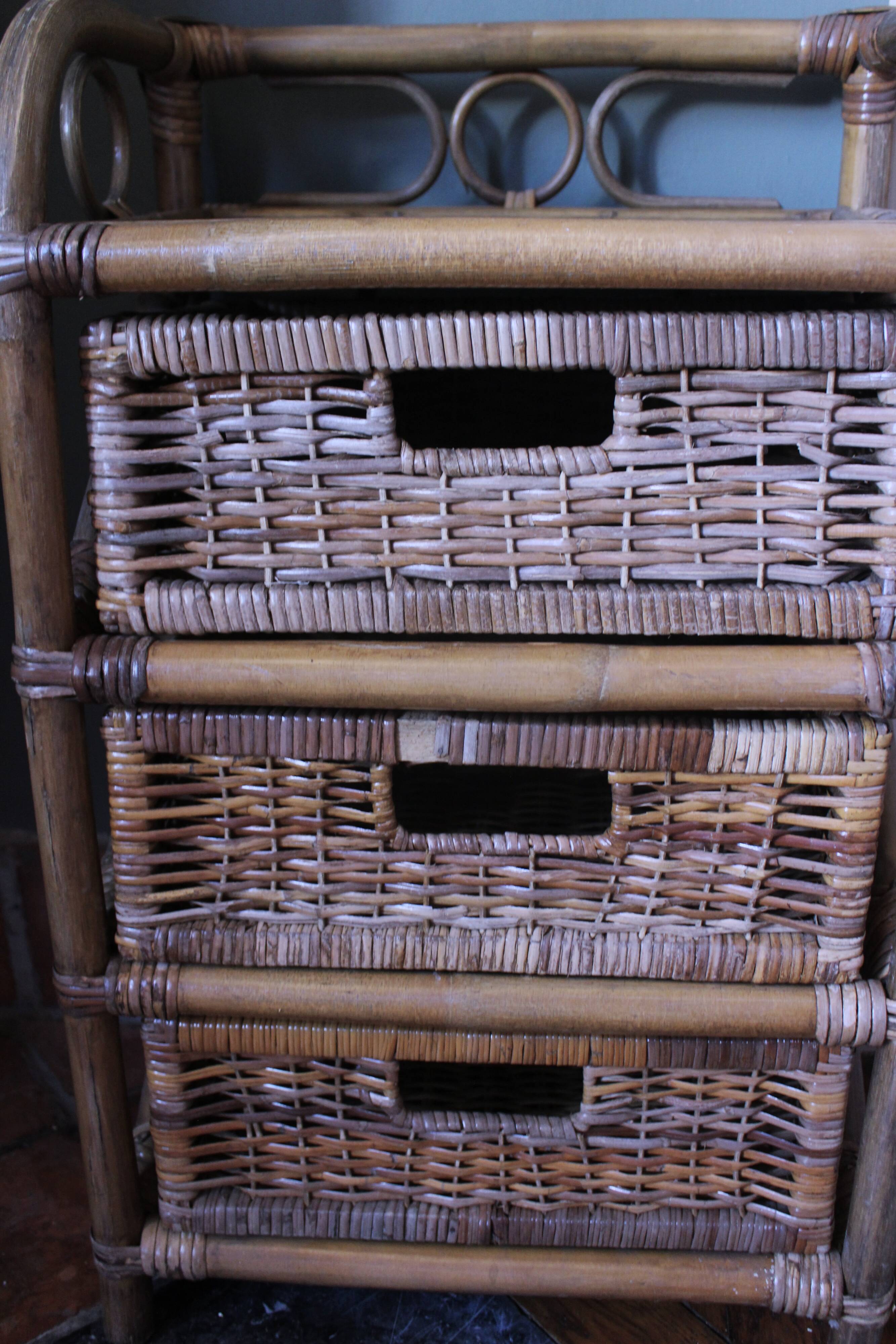 Chiffonnier rotin osier 3 tiroirs meuble rangement vintage