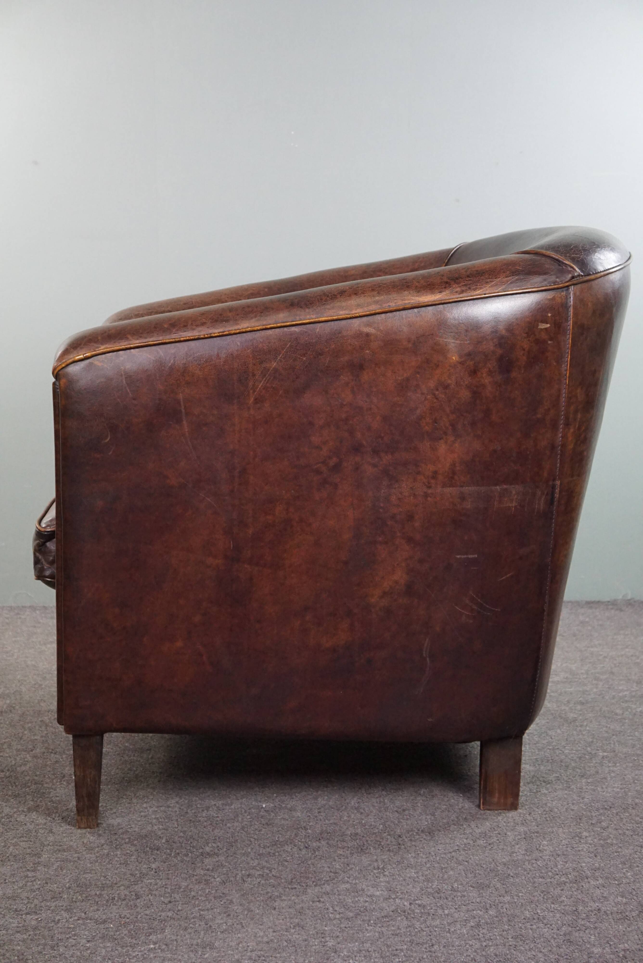 Dark sheep leather club armchair, sleek design