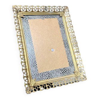 Vintage Photo Holder Frame - Golden Metal Glass - 20th Century Design Decoration - 1950 - 60s