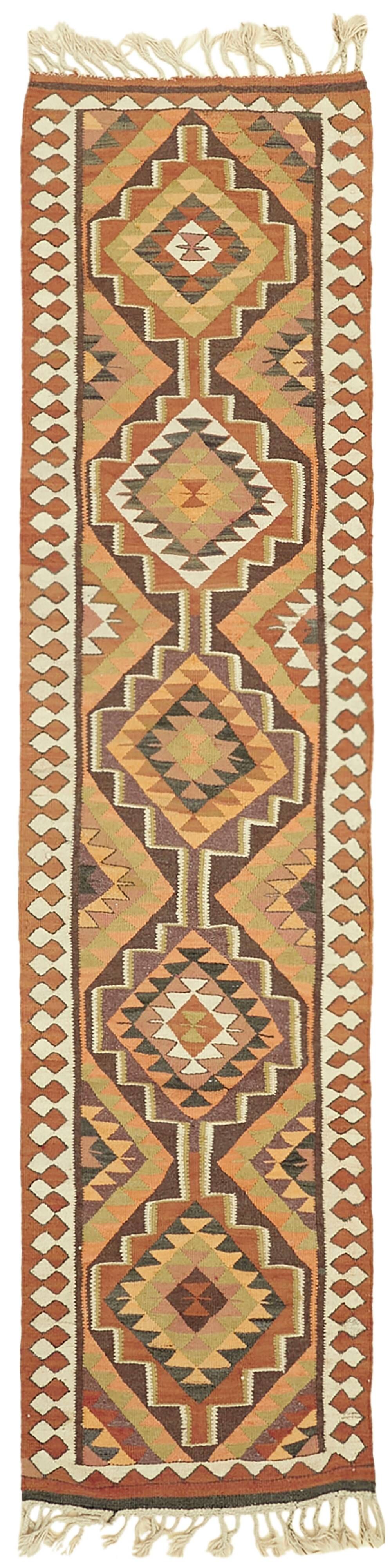 Turkish Handwoven Vintage Herki Kilim 86 cm x 340 cm