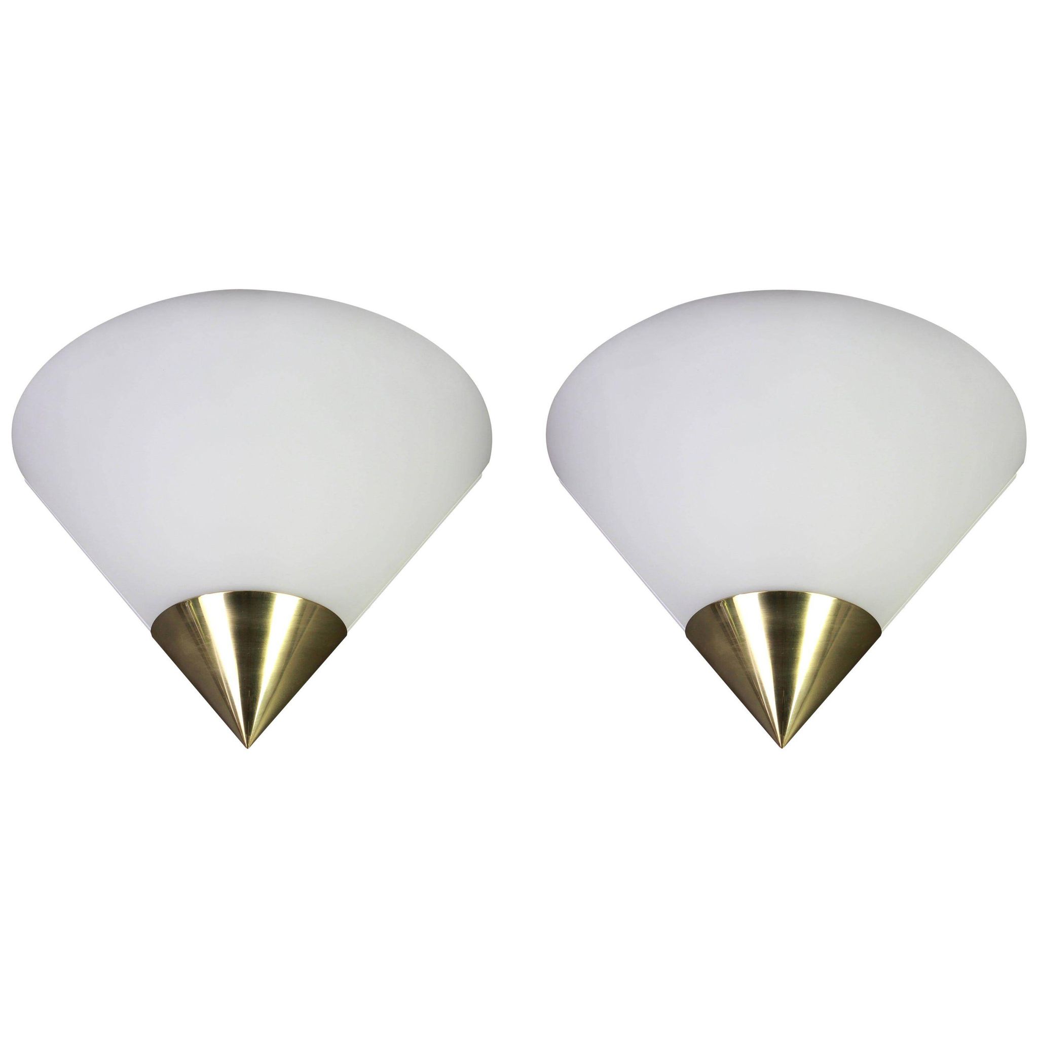 Pair of opaline glass wall lights designed by Limburg, Germany.