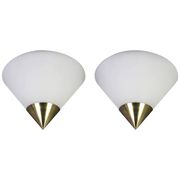 Pair of opaline glass wall lights designed by Limburg, Germany.