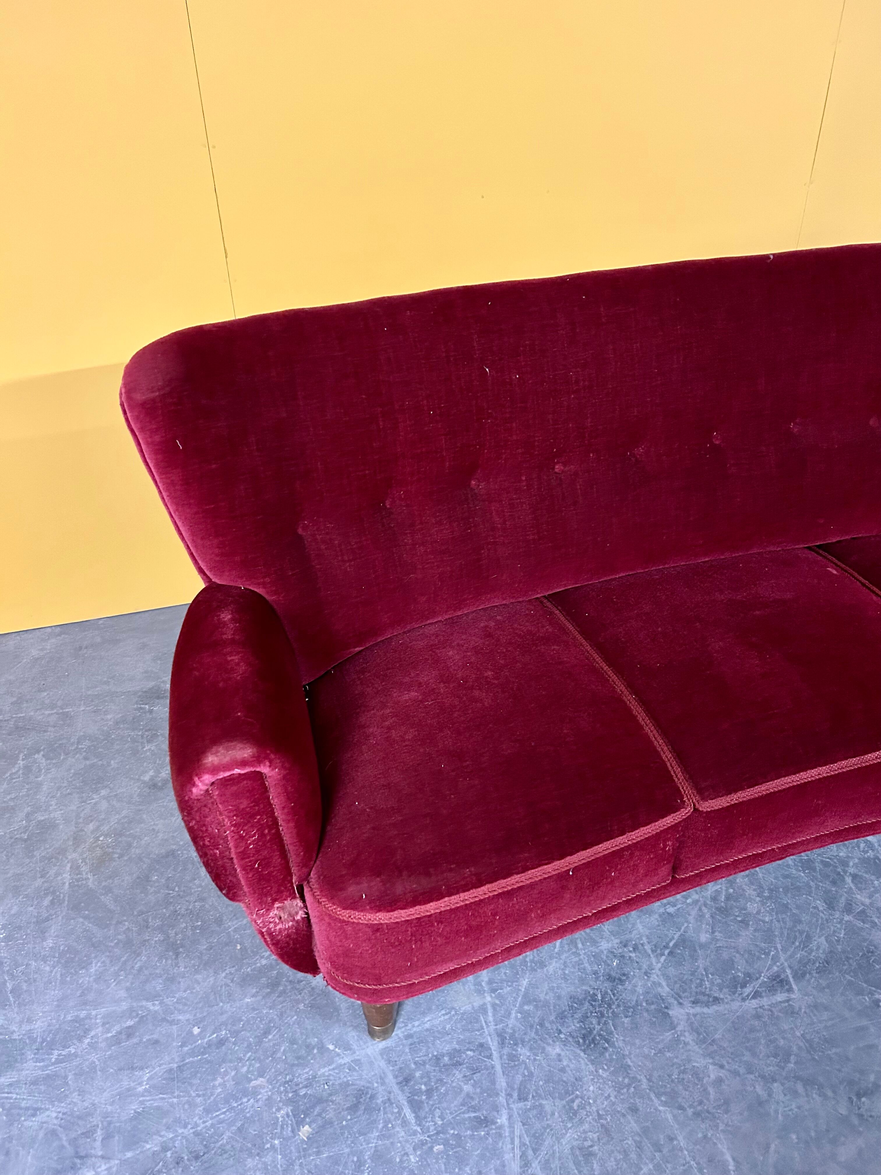 Danish 3 seater velvet curved sofa 1940s