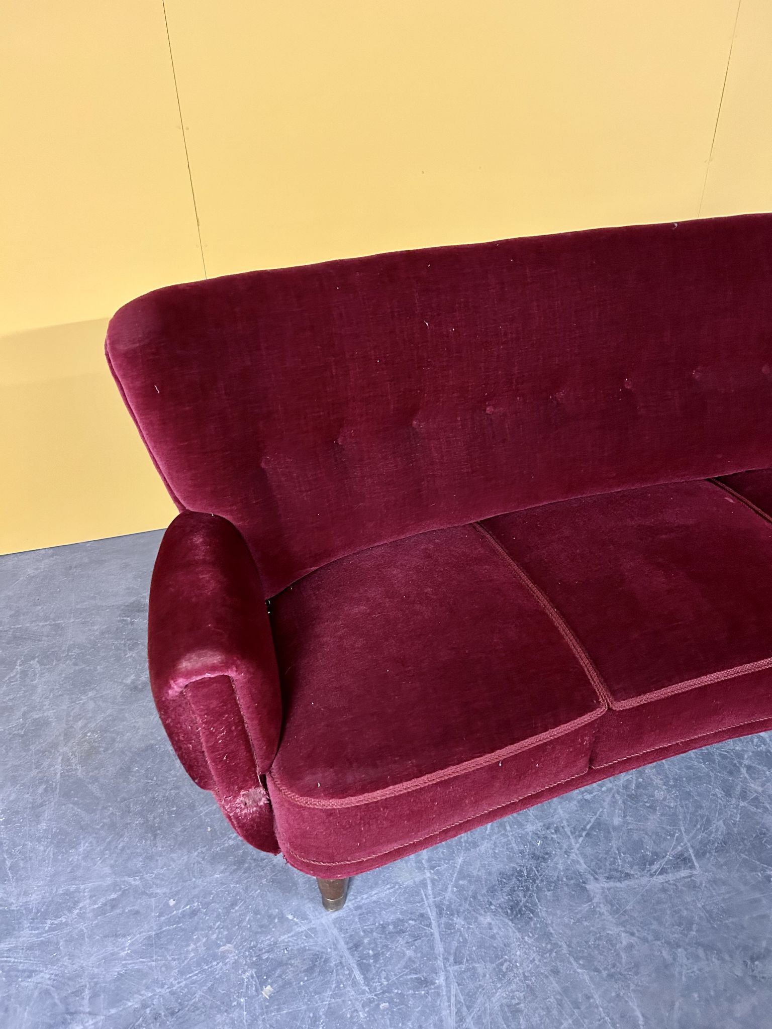Danish 3 seater velvet curved sofa 1940s