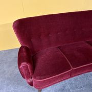 Danish 3 seater velvet curved sofa 1940s