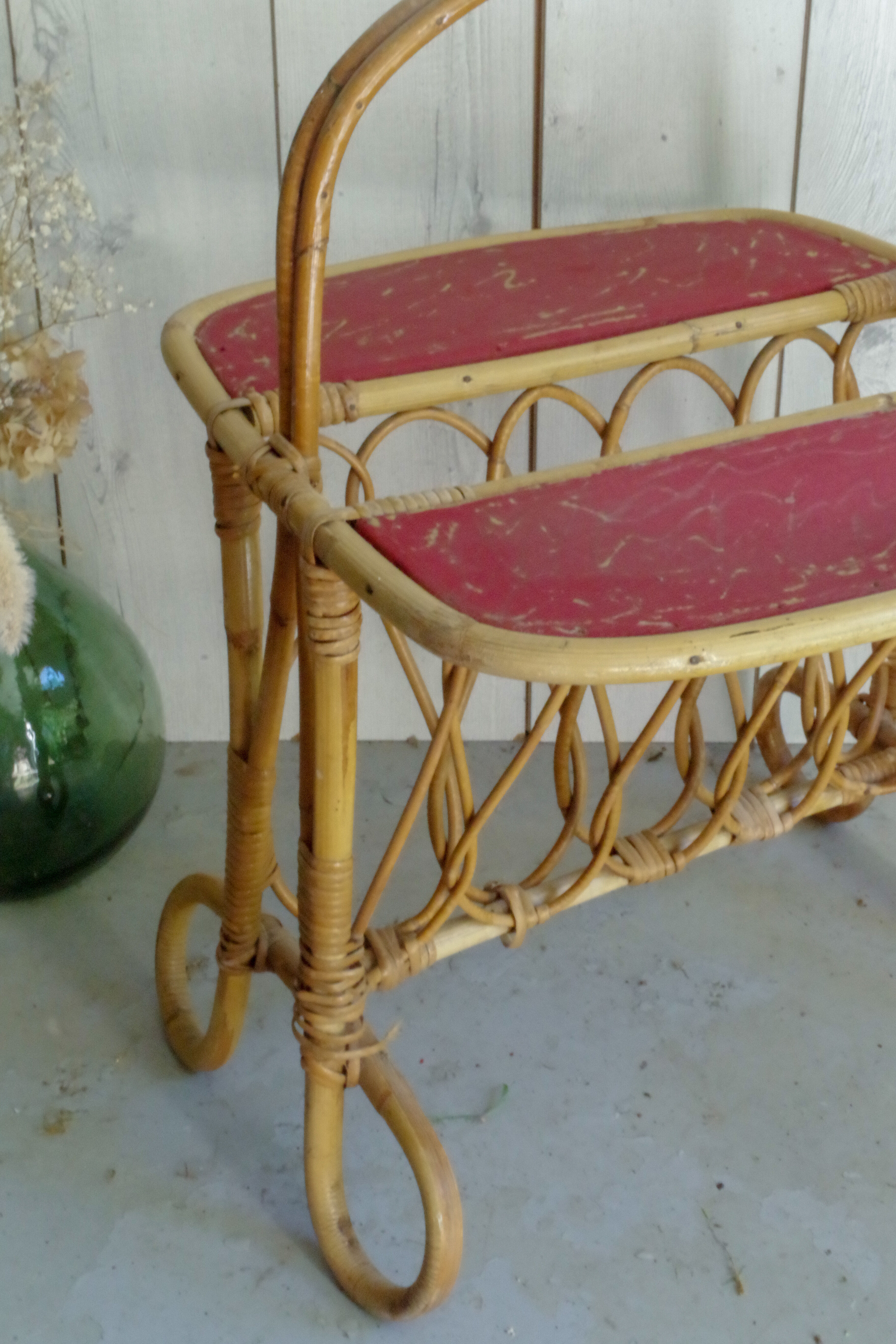 60s rattan magazine holders with trays