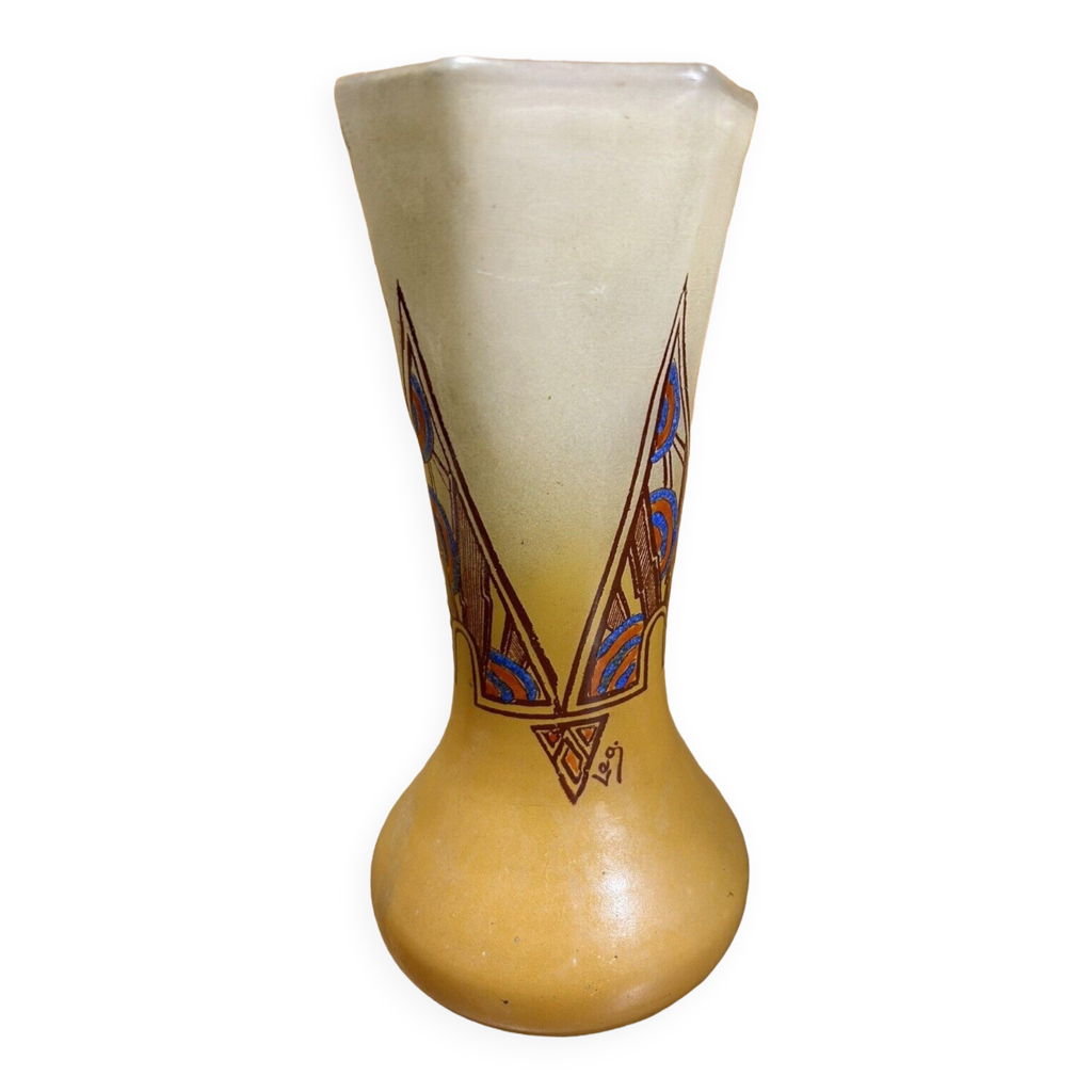 vase art déco signé leg ( legras ) à motifs géométriques, verrerie  française | Selency
