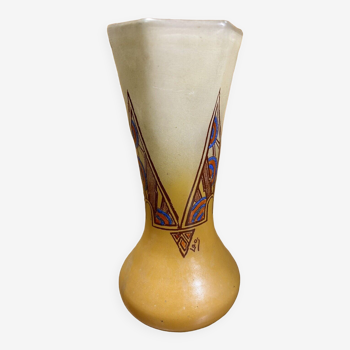 vase art déco signé leg ( legras ) à motifs géométriques, verrerie française