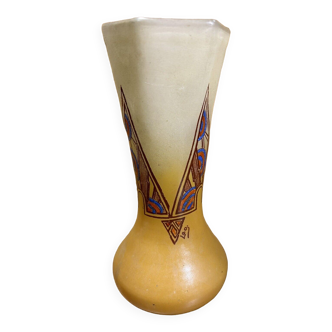vase art déco signé leg ( legras ) à motifs géométriques, verrerie française