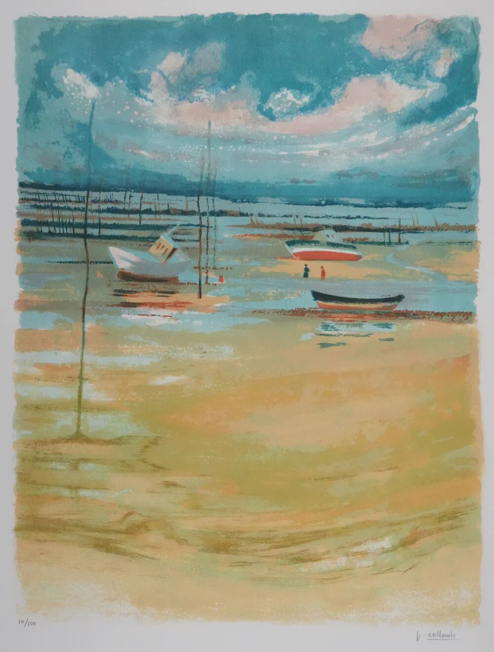 Paul COLLOMB: The ocean beach, original signed lithograph.