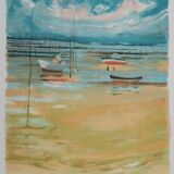 Paul COLLOMB: The ocean beach, original signed lithograph.
