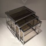 Set of 3 chrome nesting tables. Around 1970.