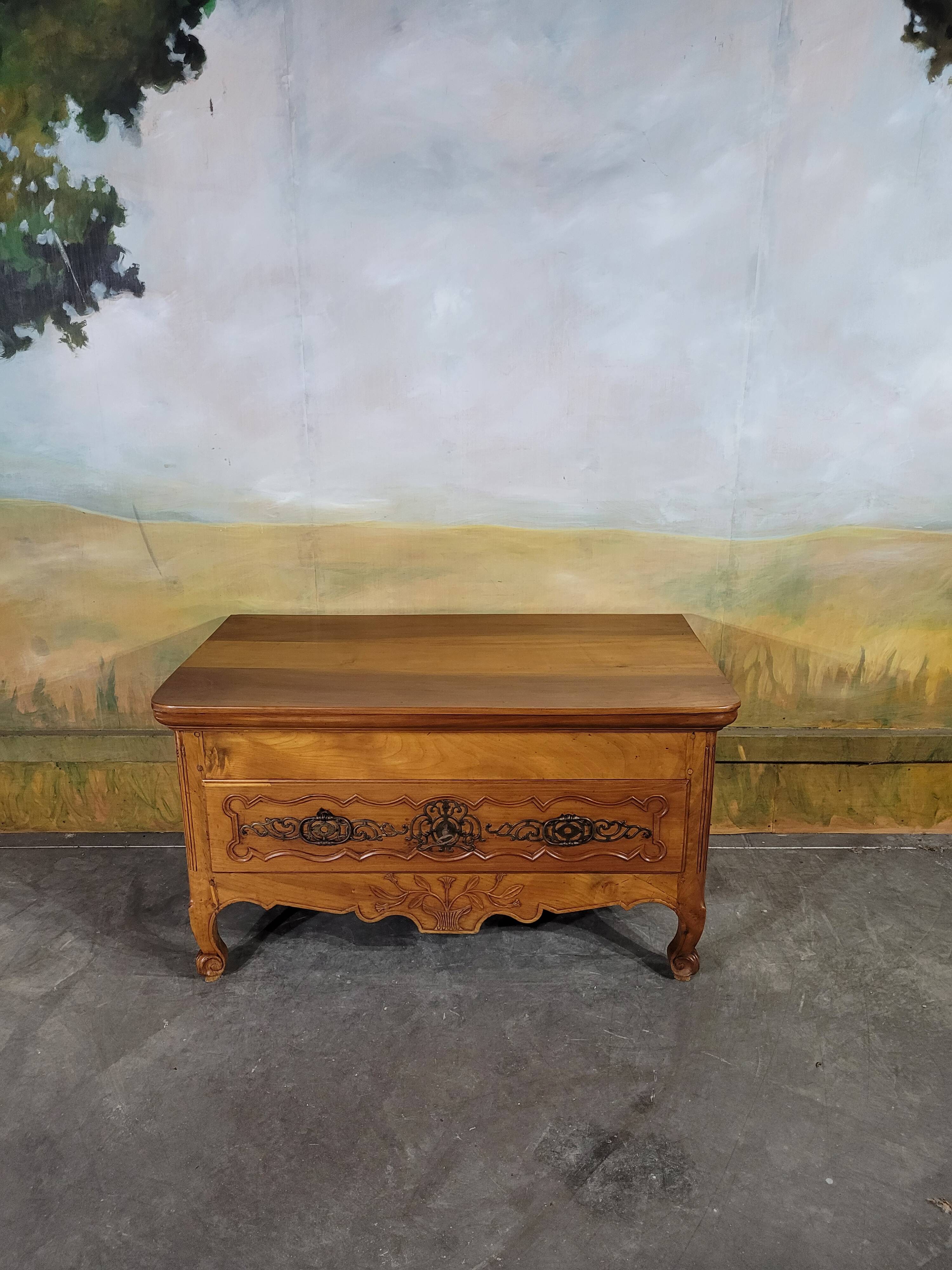 Louis XV low chest of drawers in solid cherry wood