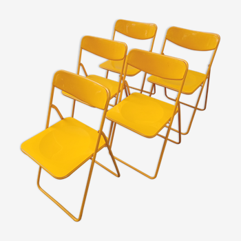 5 chaises pliantes vintage oranges