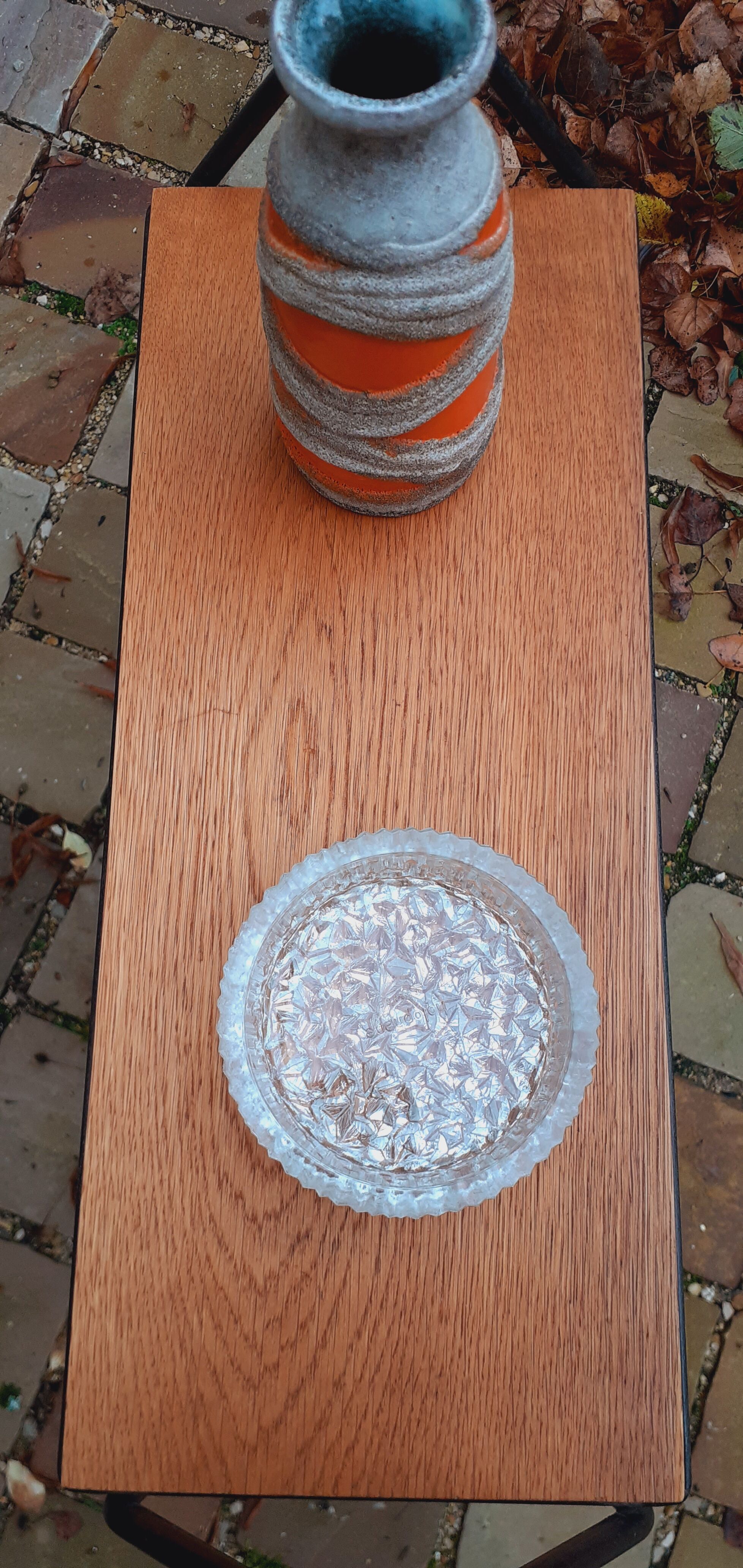 Vintage service year 50 perforated sheet metal and solid oak