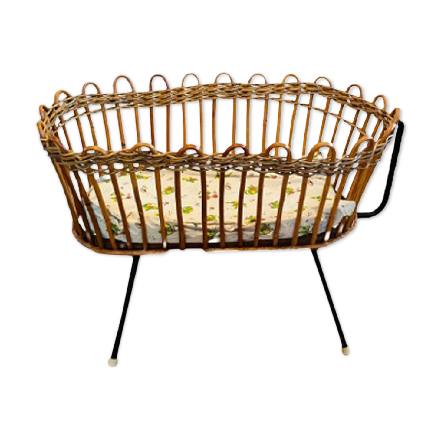 Vintage rattan doll cradle
