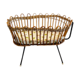 Vintage rattan doll cradle