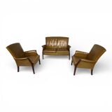 Froxfield 2 leather armchair and leather sofa set, moss green, by Parker Kn