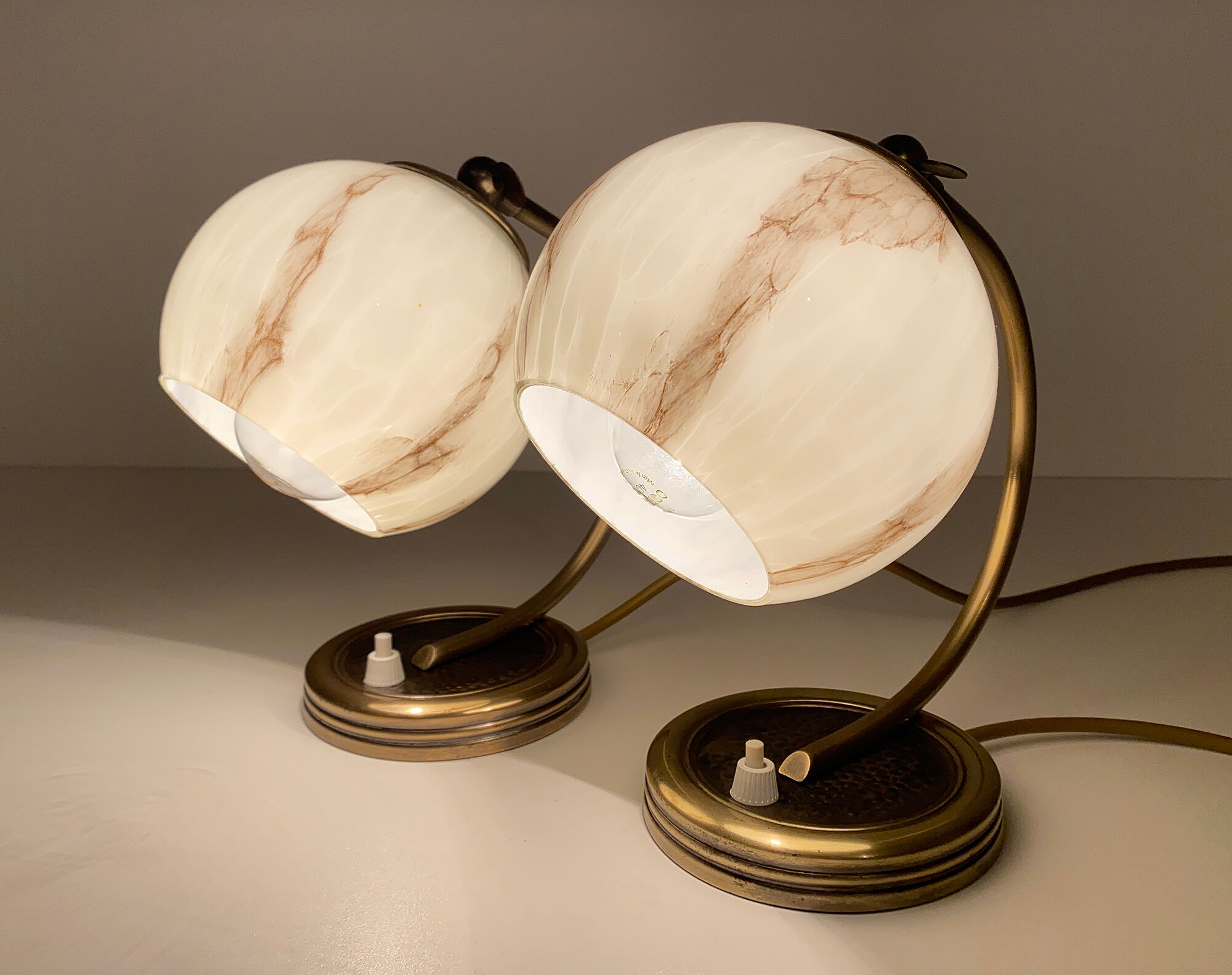 Pair of vintage lamp art deco bauhaus, 30s, marbled glass brass