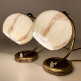 Pair of vintage lamp art deco bauhaus, 30s, marbled glass brass