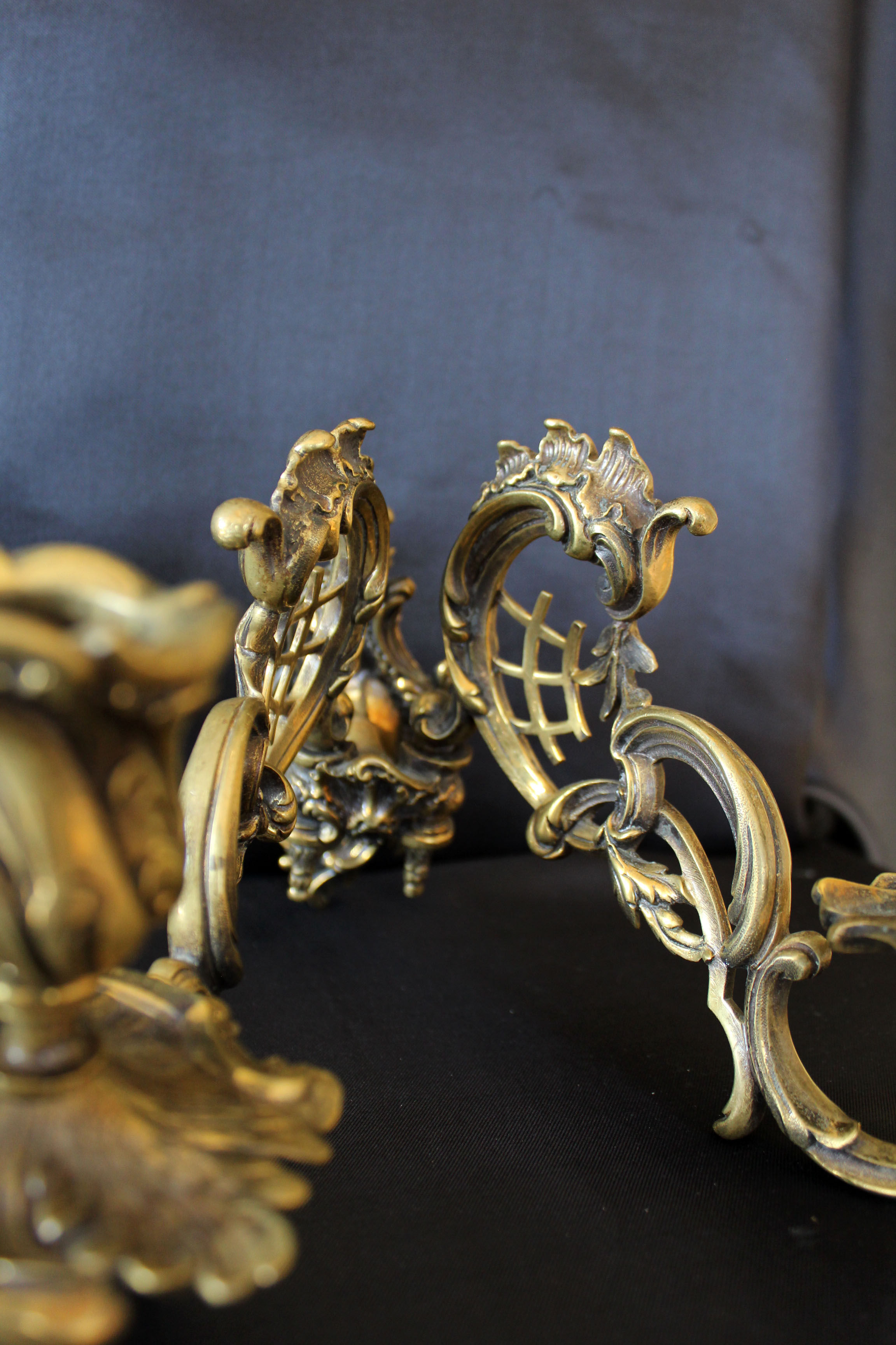 Pair of antique French Bronze Piano sconce, candleholders, signed L Pinet 102, rococo empire regency