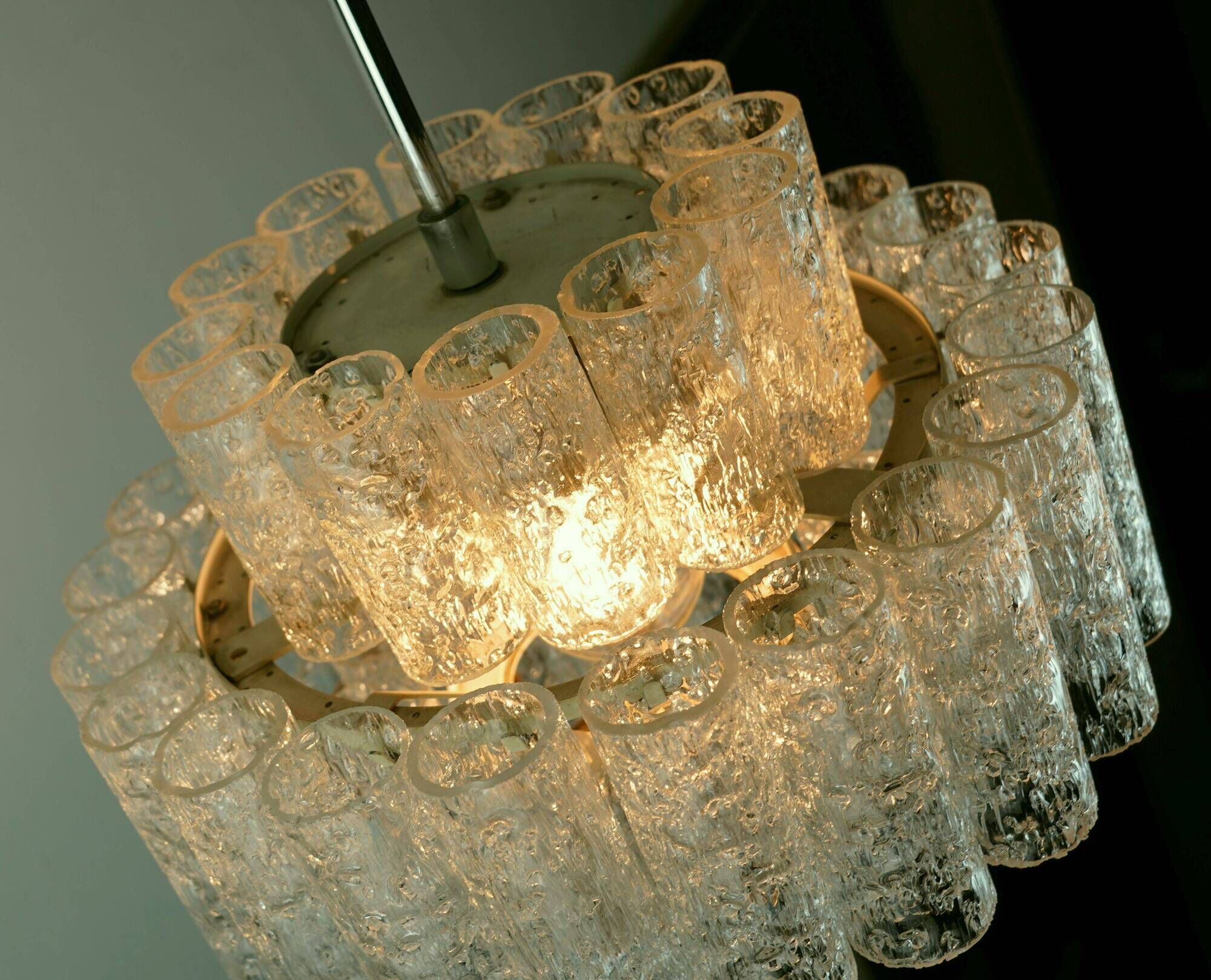 3-tier 1960s vintage mid century doria ice glass CHANDELIER with 45 glasses