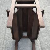 Oak and leather table vintage brutalist design 60s