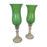 Paire de photophores en cristal vert gravé XX siècle Lampes cristal