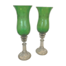 Pair of photophores in engraved green crystal 20th century Crystal lamps