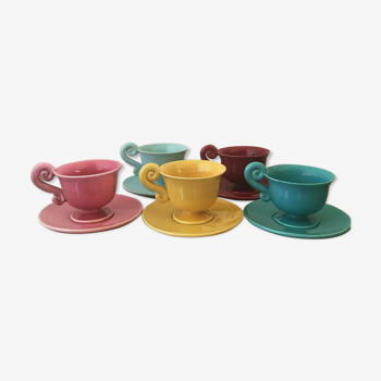 Lot de 5 tasses et sous tasses en céramique année 60-70