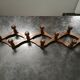 Old wall-mounted extender coat rack, wooden accordion, 10 patères