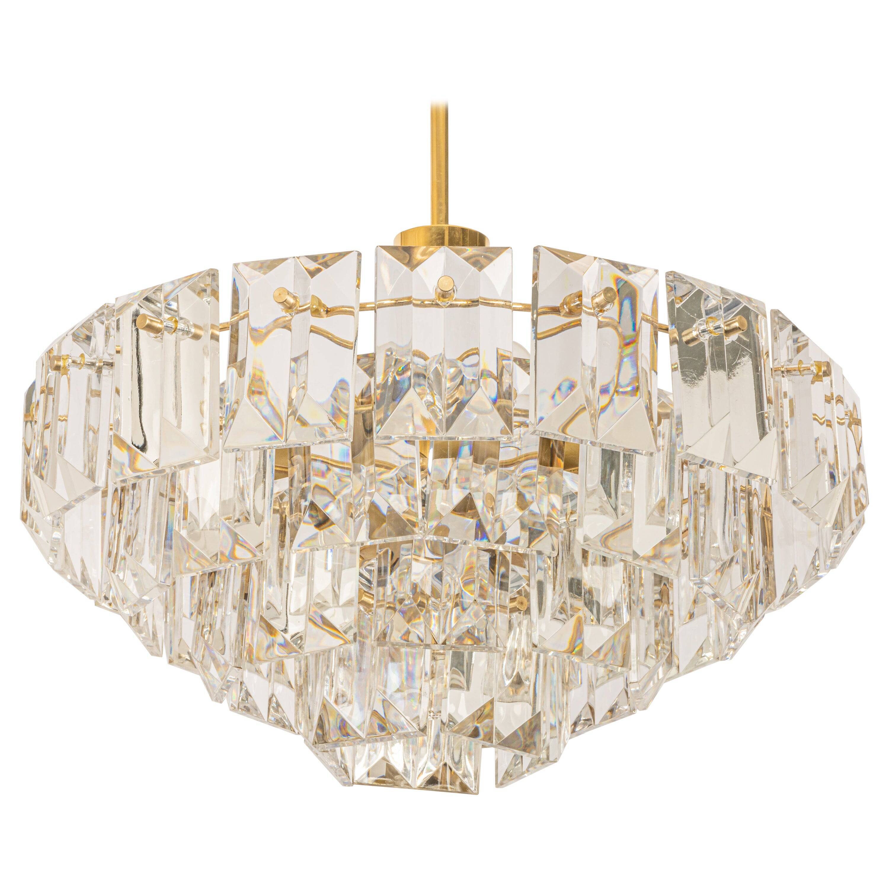 lustre, laiton et verre de cristal par Kinkeldey, Allemagne, années 1970
