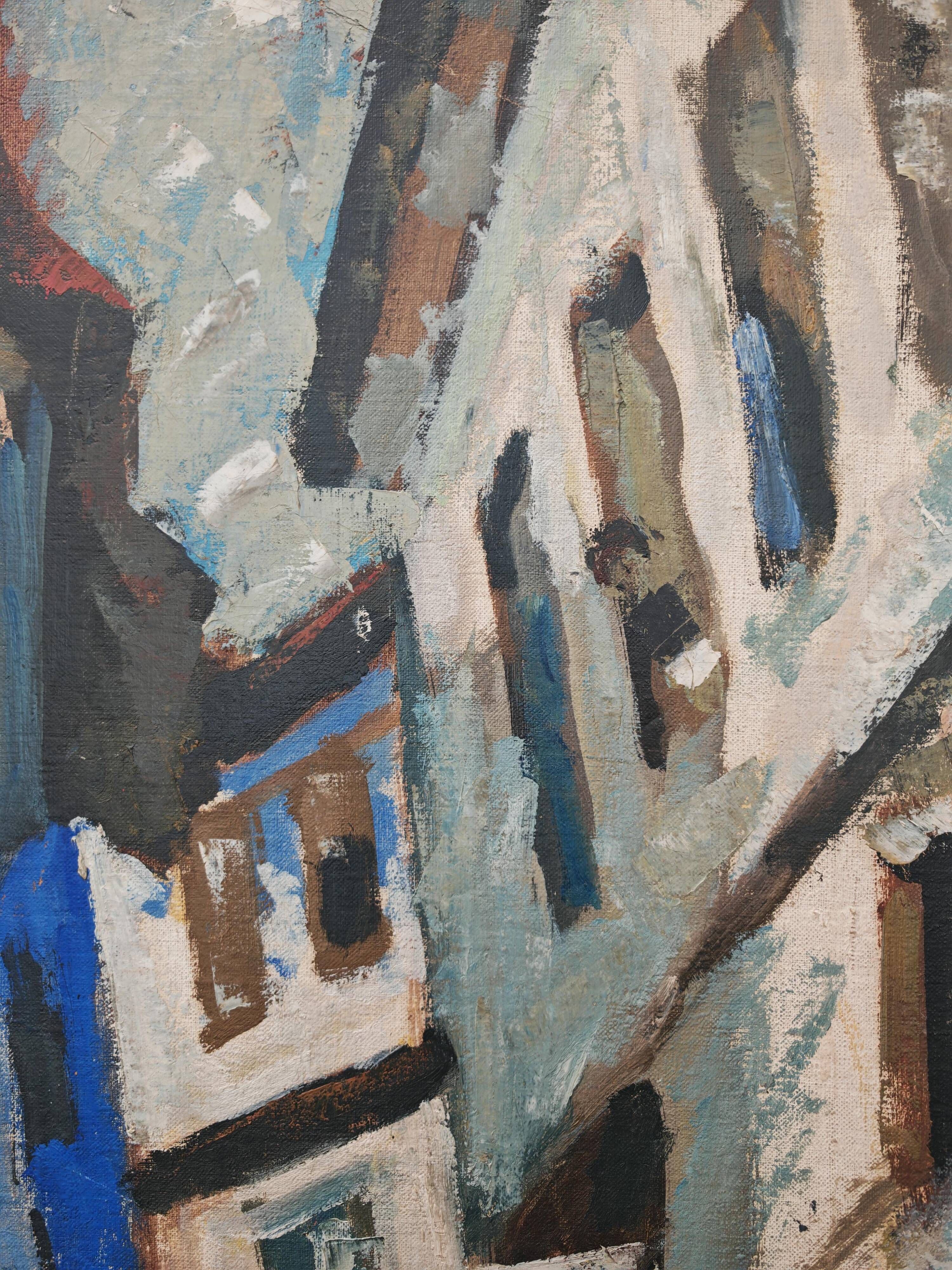 Modernist oil on canvas "Ohrid" by Aleksandar Jeremic Cibe, 1959