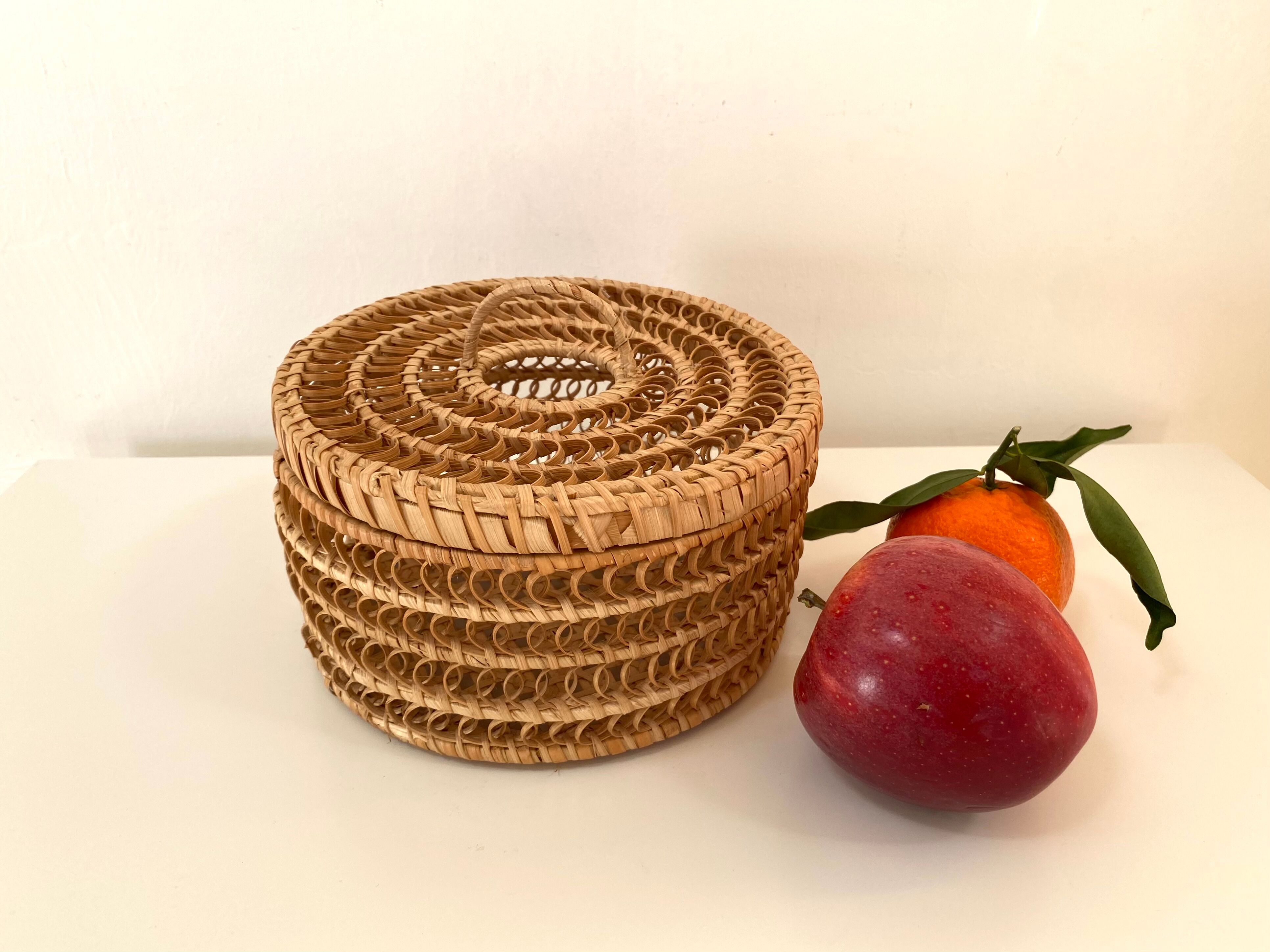Vintage basket box in woven rattan
