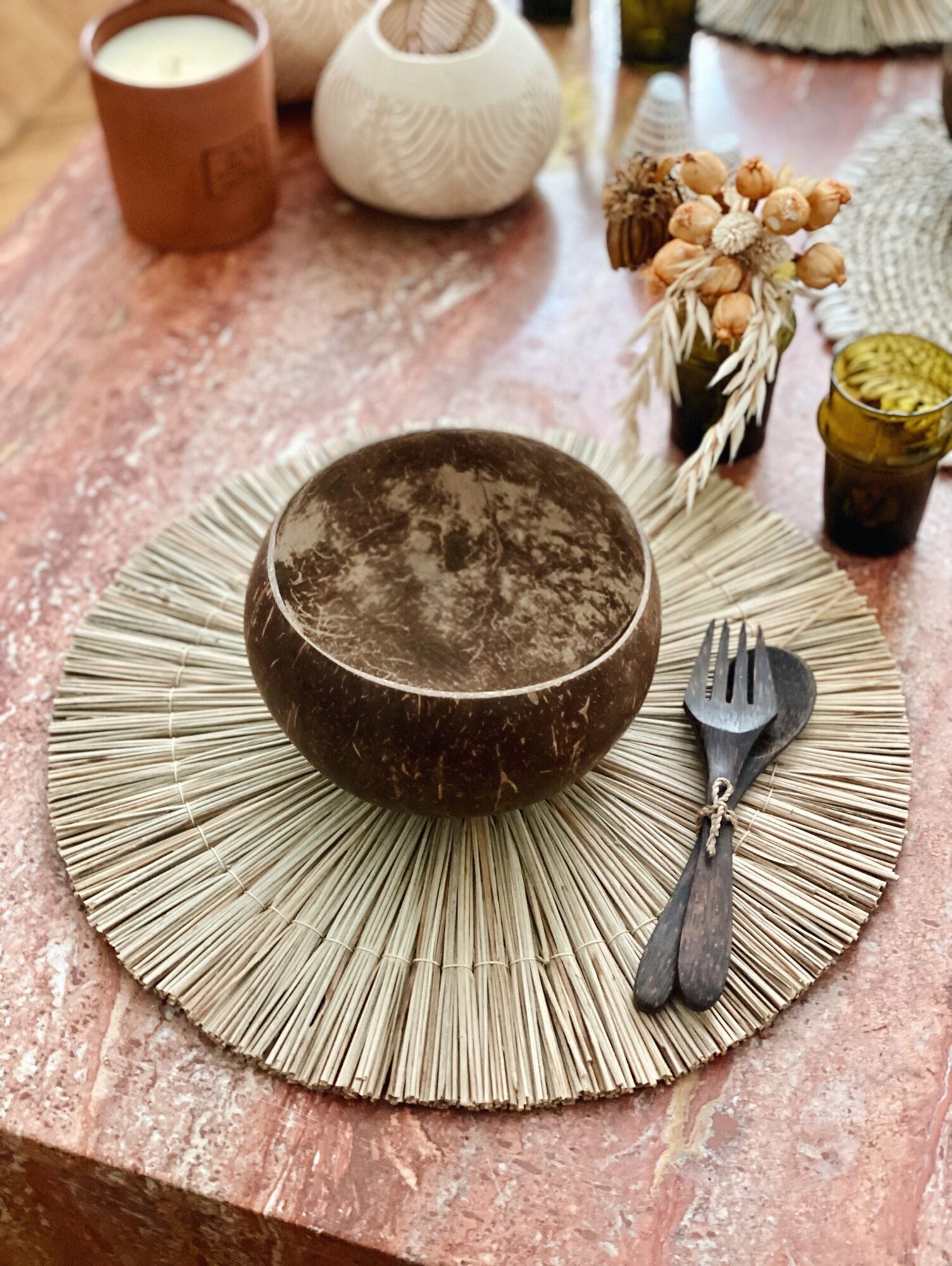 Bowl in natural coconut ecological plate