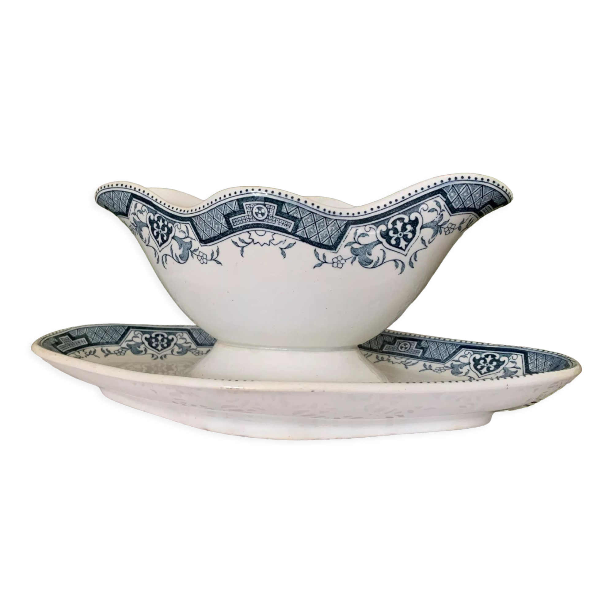 Old earthenware sauce boat Saint-Amand & Hamage - Morocco model
