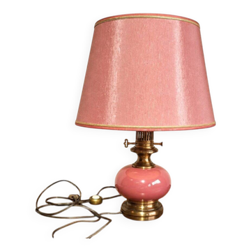 Neo-Victorian table lamp with pink opaline glass and brass – Vintage 1970s