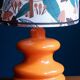 Mushroom lampshade and vintage orange glass lamp foot