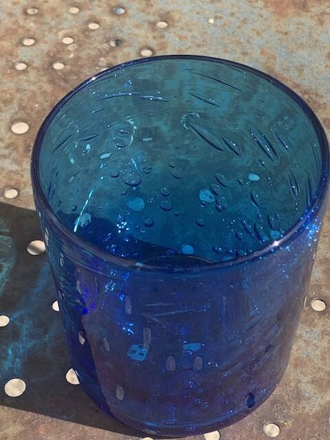 4 verres à whisky en verre souffle bleu cobalt